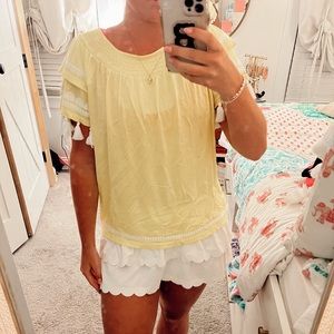 Lilly Pulitzer Yellow Tassel Embroidered Top